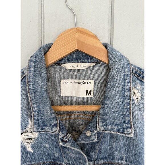 Rag & Bone/JEAN Distressed Denim Vest M Medium Tattered Pockets Collar - Picture 2 of 6